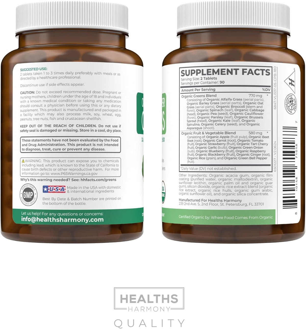 USDA Organic Super Greens Supplement - Organic Fruits & Vegetable Supplement with 28 Superfood Complex - Vegan & Non-GM Tablets - görsel 9