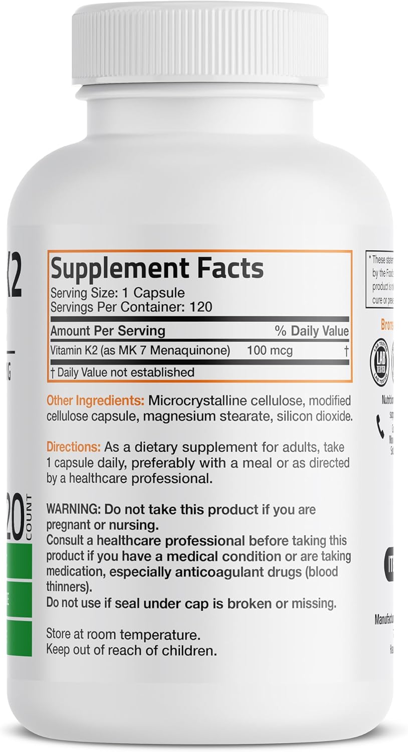 Bronson Vitamin K2 as MK-7 Menaquinone 100 mcg Non-GMO, 120 Capsules - görsel 2