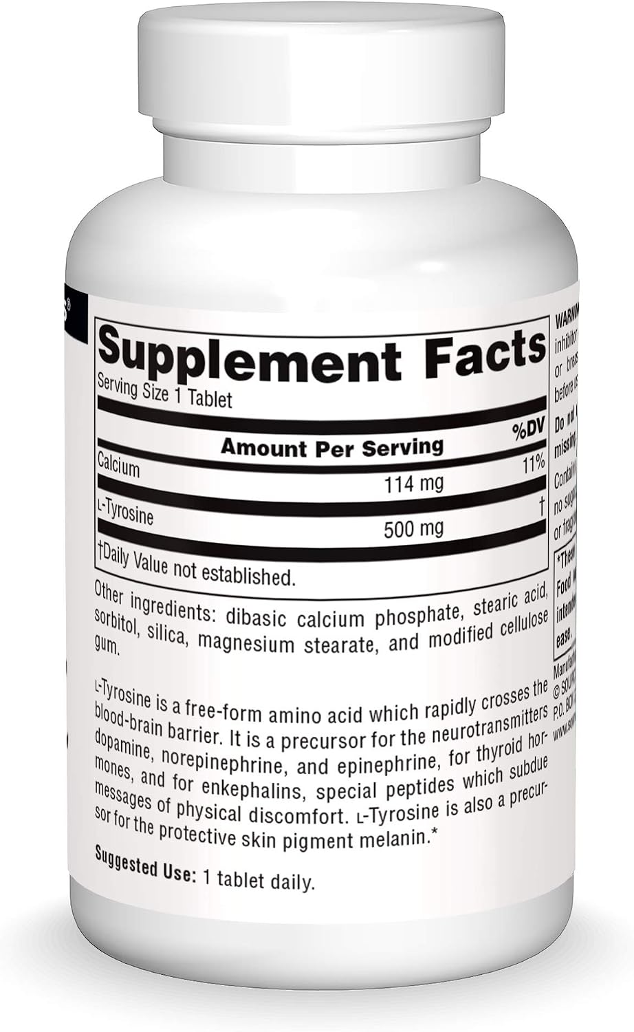 Source Naturals L-Tyrosine - Free-Form Amino Acid Supplement, 50 Tablets - görsel 3