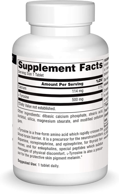 Source Naturals L-Tyrosine - Free-Form Amino Acid Supplement, 50 Tablets