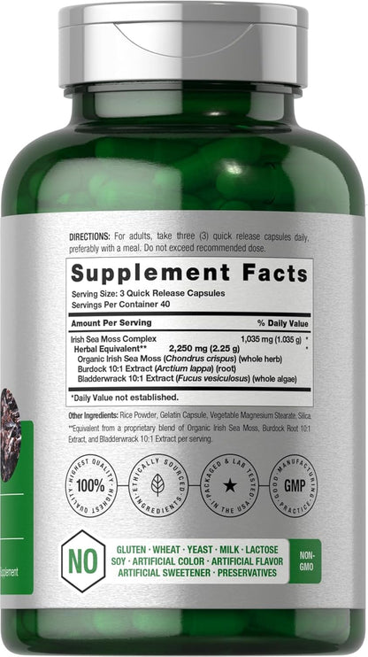 Horbäach Sea Moss Capsules | 120 Capsules | Complex Formula with Bladderwrack & Burdock Root | Non-GMO & Gluten-free Supplement