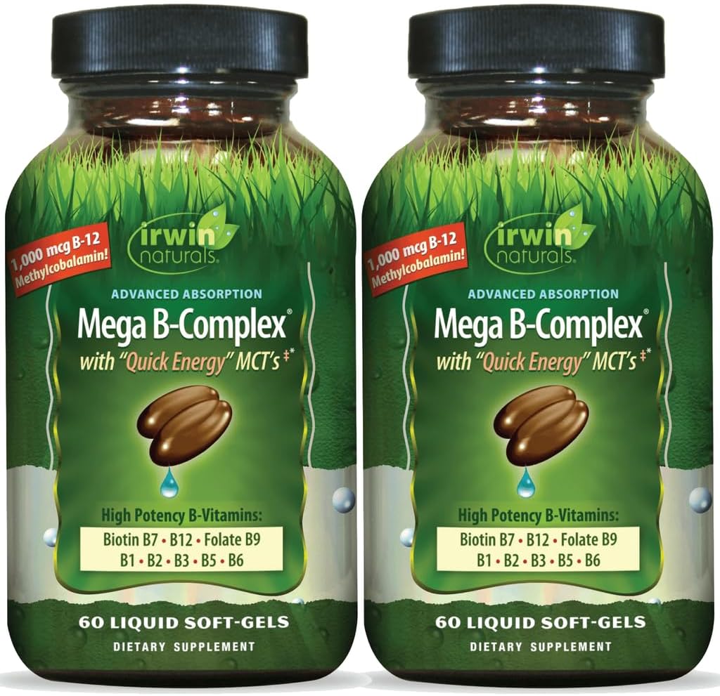 Irwin Naturals Mega B-Complex - 60 Liquid Softgels - Vitamin B Complex with Vitamin B12, Folate B9, Biotin B7, B1, B2, B3, B5, B6, and Rapid Energy MCTs - görsel 9