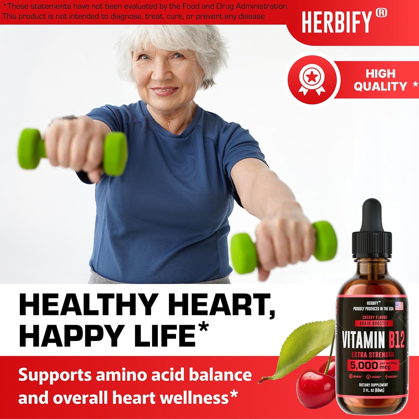 HERBIFY Vitamin B12 Methylated Multivitamin Energy Drops – 5000 mcg Methylcobalamin, 60 ml - görsel 4