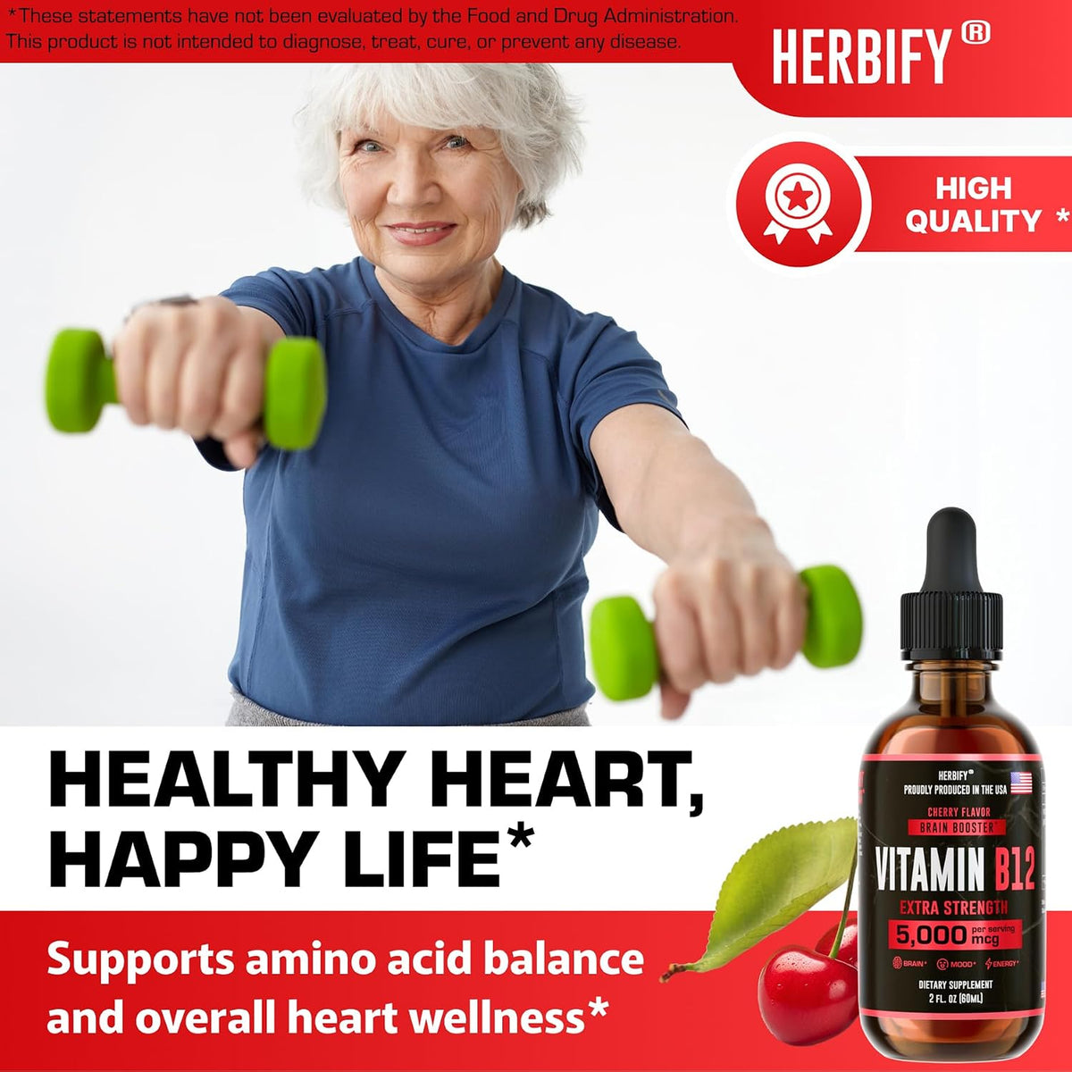 HERBIFY Vitamin B12 Methylated Multivitamin Energy Drops – 5000 mcg Methylcobalamin, 60 ml - görsel 4