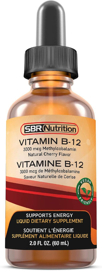 SBR Nutrition Vitamin B12 Sublingual Liquid Drops - Methylcobalamin, 3000mcg, Vegan, Non-GMO