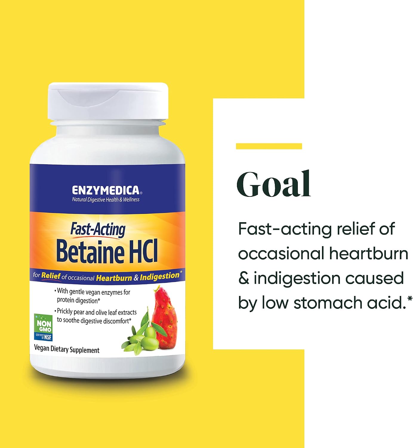 Enzymedica Betaine HCl for Men & Women - Betaine Hydrochloric Acid Supplement with Protease Enzymes, 120 Capsules - görsel 3