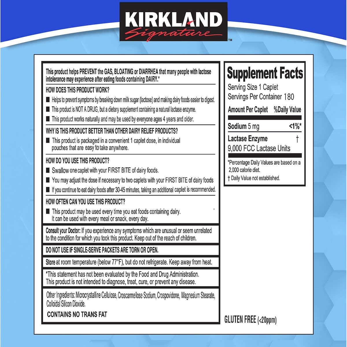 Kirkland Signature Fast Acting Lactase Natural Dairy Digestive Supplement, 180 Caplets - görsel 2