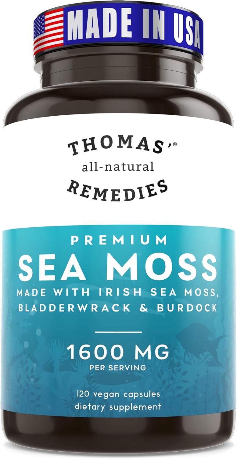 Thomas' all-natural Remedies Irish Sea Moss Capsules with Bladderwrack and Burdock Root - Organic Seamoss Capsules for Gut Health, Digestion, Energy and Immune Support (120 Capsules) - görsel 1