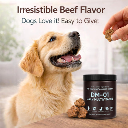 DM-01 Daily Multivitamin for Dogs - Supports Skin & Coat, Joints & Digestion, Beef Flavour, 60 Chews