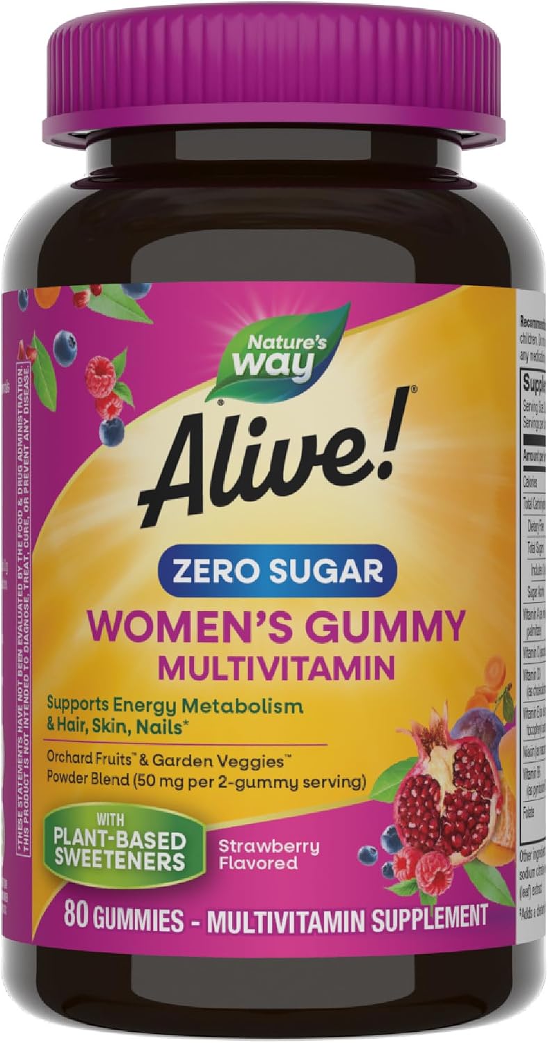 Nature's Way Alive! Zero Sugar Women's Gummy Multivitamins, Strawberry, 80 Gummies - görsel 1