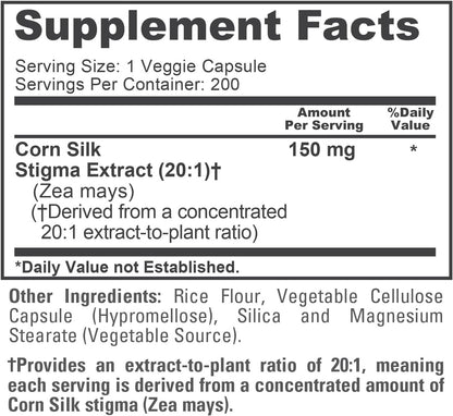 NusaPure Corn Silk Capsules, 150 mg, 200 Veg Capsules (Non-GMO, Vegan)