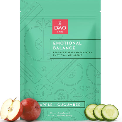 D'AO Labs Emotional Balance Powder - Calm & Stress Relief - Effervescent Herbal Supplement - Apple-Cucumber Flavour - 30 Servings