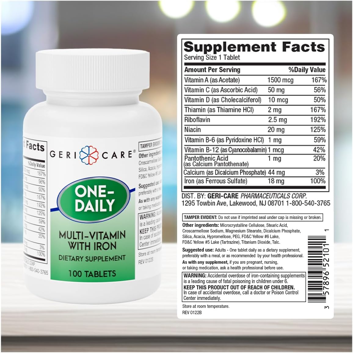 GeriCare One-Daily Multivitamin with Iron, 100 Tablets - görsel 3