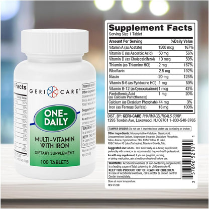 GeriCare One-Daily Multivitamin with Iron, 100 Tablets