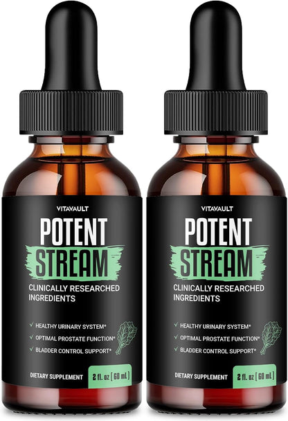 Vitavault Potent Stream Drops - Prostate Health Supplement for Men with Shilajit and MCT Oil, Maximum Strength (2 Pack)