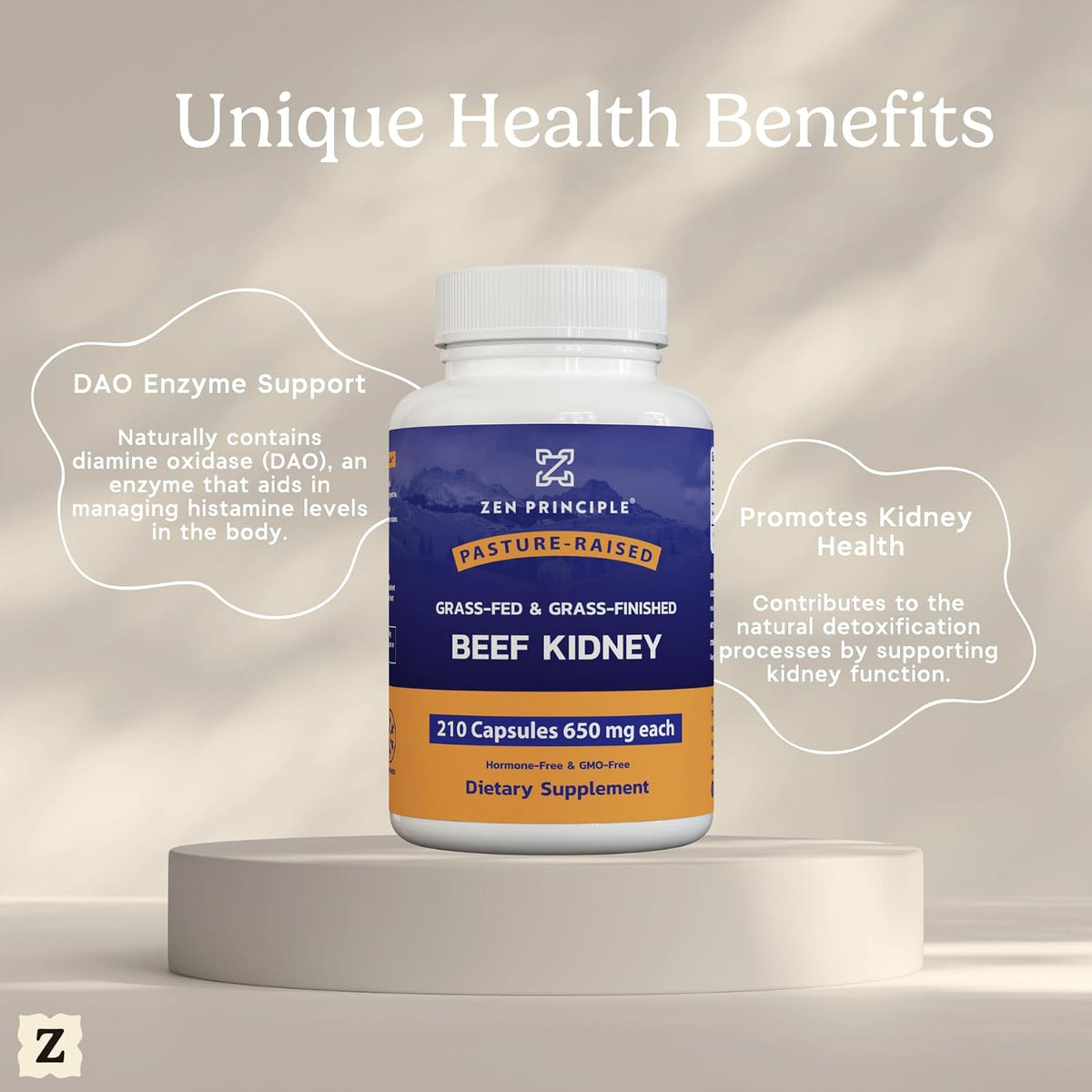 Zen Principle Grass Fed Beef Kidney Supplement – 210 Capsules, 3000 mg, DAO Enzyme for Histamine & Thyroid Function - görsel 4