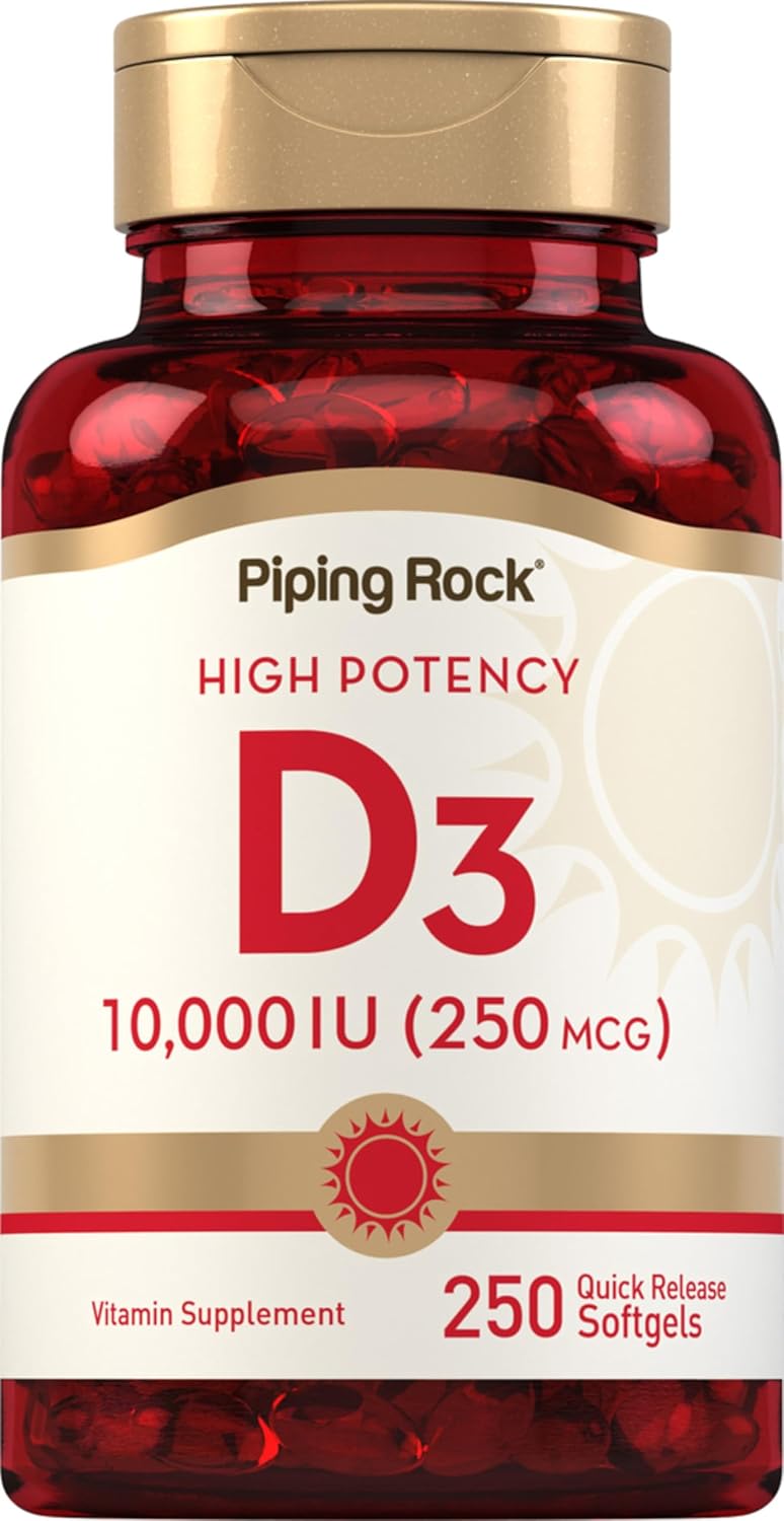 Piping Rock Vitamin D3 10,000 IU | 250 mcg | 250 Softgels | High Potency | Non-GM & Gluten-free Supplement - görsel 1