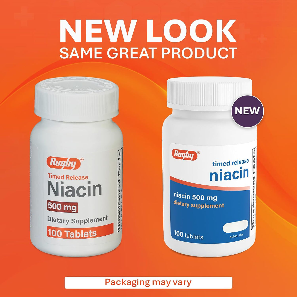 Rugby Timed-Release Niacin 500 mg with Calcium – Food Supplement for Energy and Metabolism support, 100 Tablets (3-Pack) - görsel 3