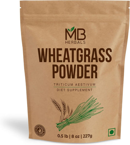 MB Herbals Wheatgrass Powder - 227g (8 oz) - 100% Pure, Non-GMO, Gluten-Free, Vegan