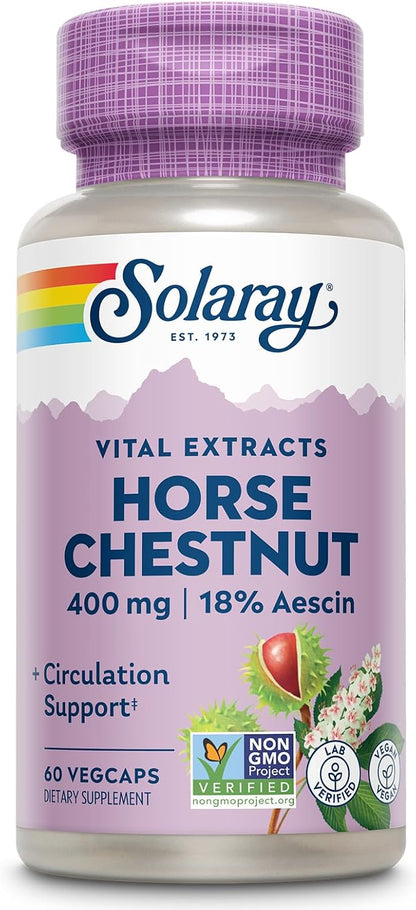 Solaray Horse Chestnut Extract 400 mg with Butcher's Broom – Standardised Aescin for Vein Support