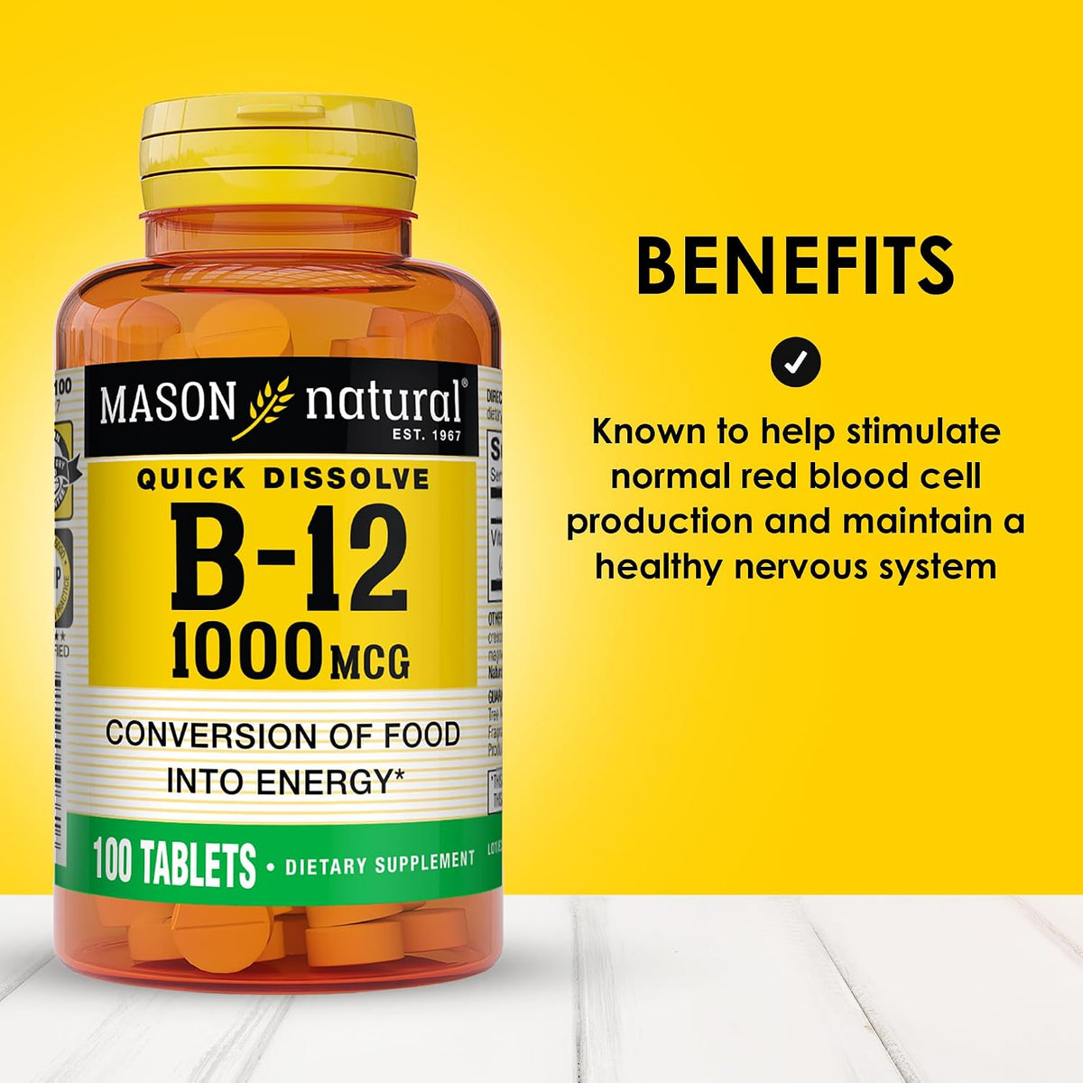 Mason Natural Vitamin B12 1000 mcg Quick Dissolve Tablets, 100 Tablets - görsel 2