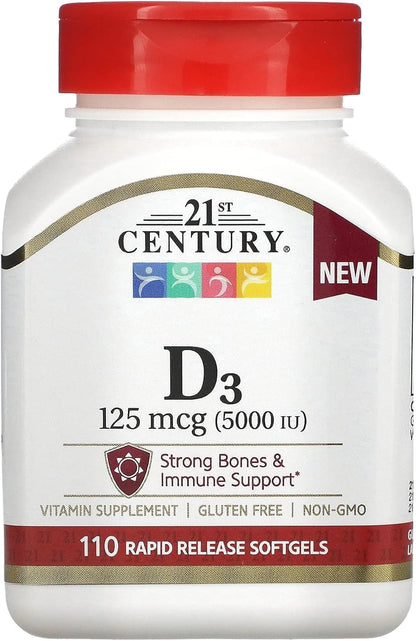 21st Century D3-5000 IU Tablets Maximum Strength - 110 Tablets, Pack of 2