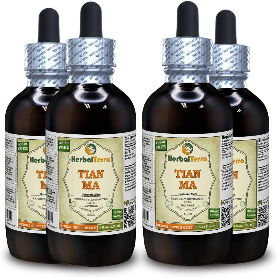 Tian Ma, Gastrodia (Gastrodia Elata) Tincture, Dried Tuber Liquid Extract (HerbalTerra) 4x4 fl.oz (4x120 ml) - görsel 1