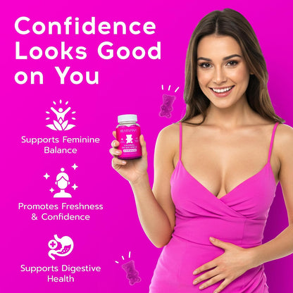 BEARVANA Vaginal pH Support & Probiotic Gummies for Women | Feminine Wellness & Intimate Care Supplement with Vitamin C | Pineapple Flavour | 60 Gummies