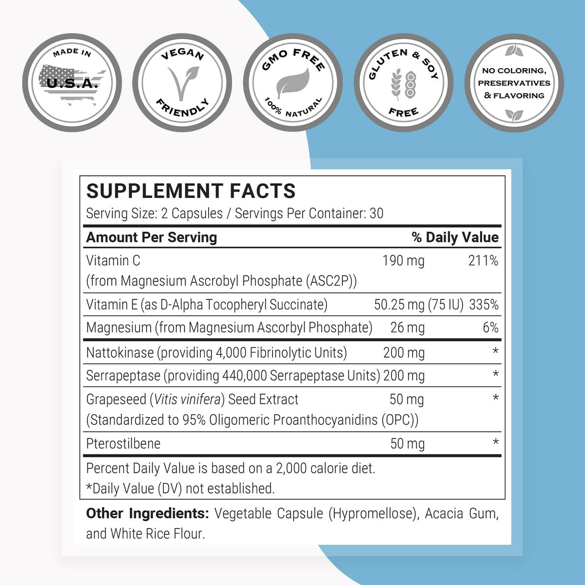 Supersmart Plasminogen Activator (Advanced Formula) - High Potency Antioxidant with Nattokinase, Serrapeptase, Pterostilbene, OPC - 60 Delayed-Release Capsules - görsel 4