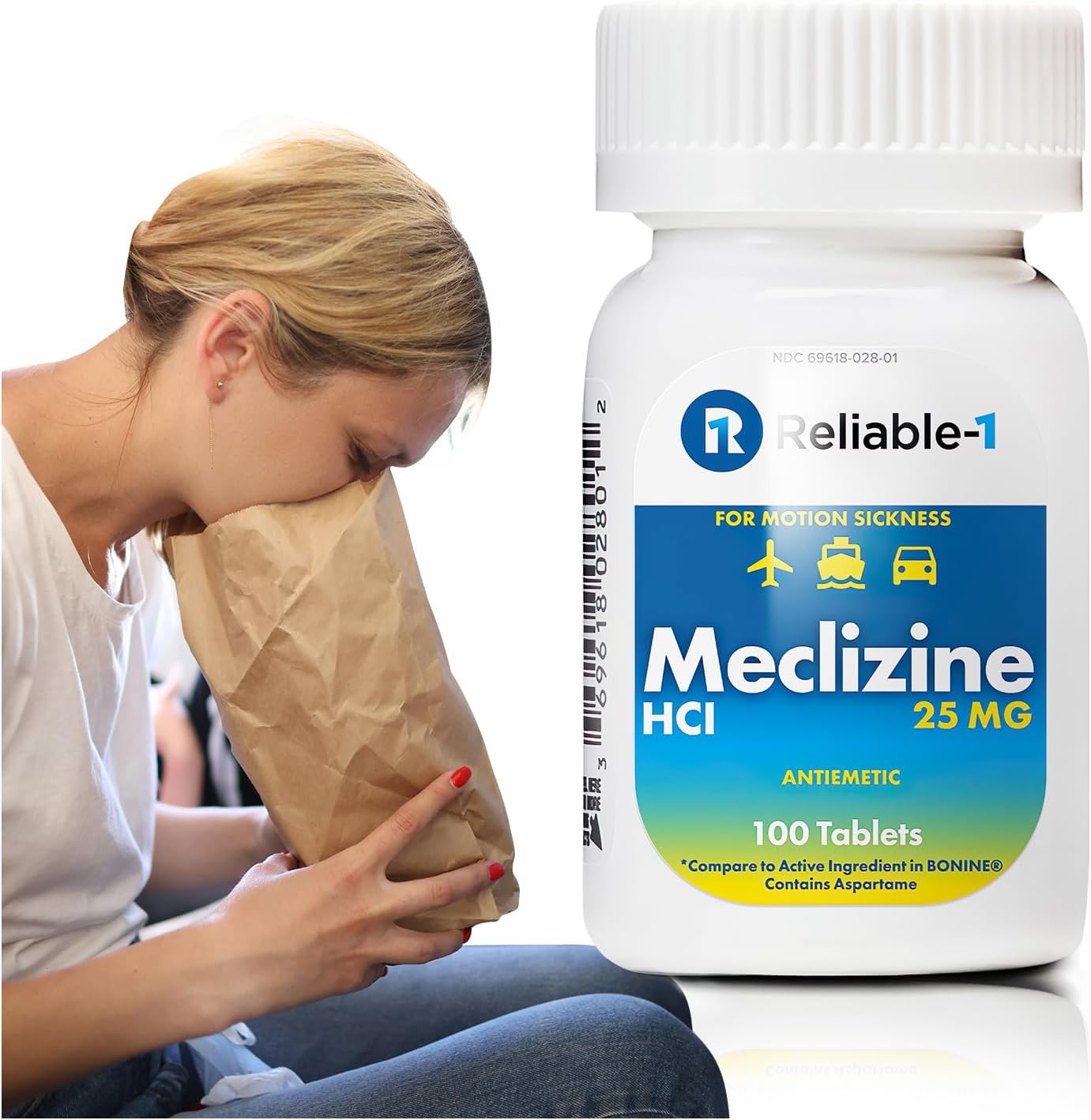 Reliable-1 Laboratories Meclizine Hydrochloride 25mg 100 Chewable Tablets - görsel 1