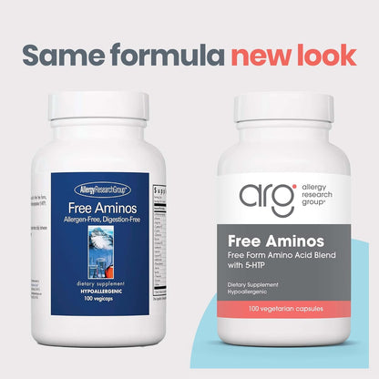 ARG Free Aminos - Free Form Amino Acid Complex with 5-HTP - Essential Amino Acids for Muscle and Neurological Support - 100 Vegetarian Capsules