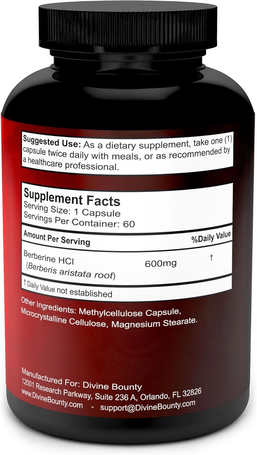Divine Bounty Pure Berberine Complex - 600mg Berberine HCl Food Supplement - 60 Vegetarian Capsules - görsel 2