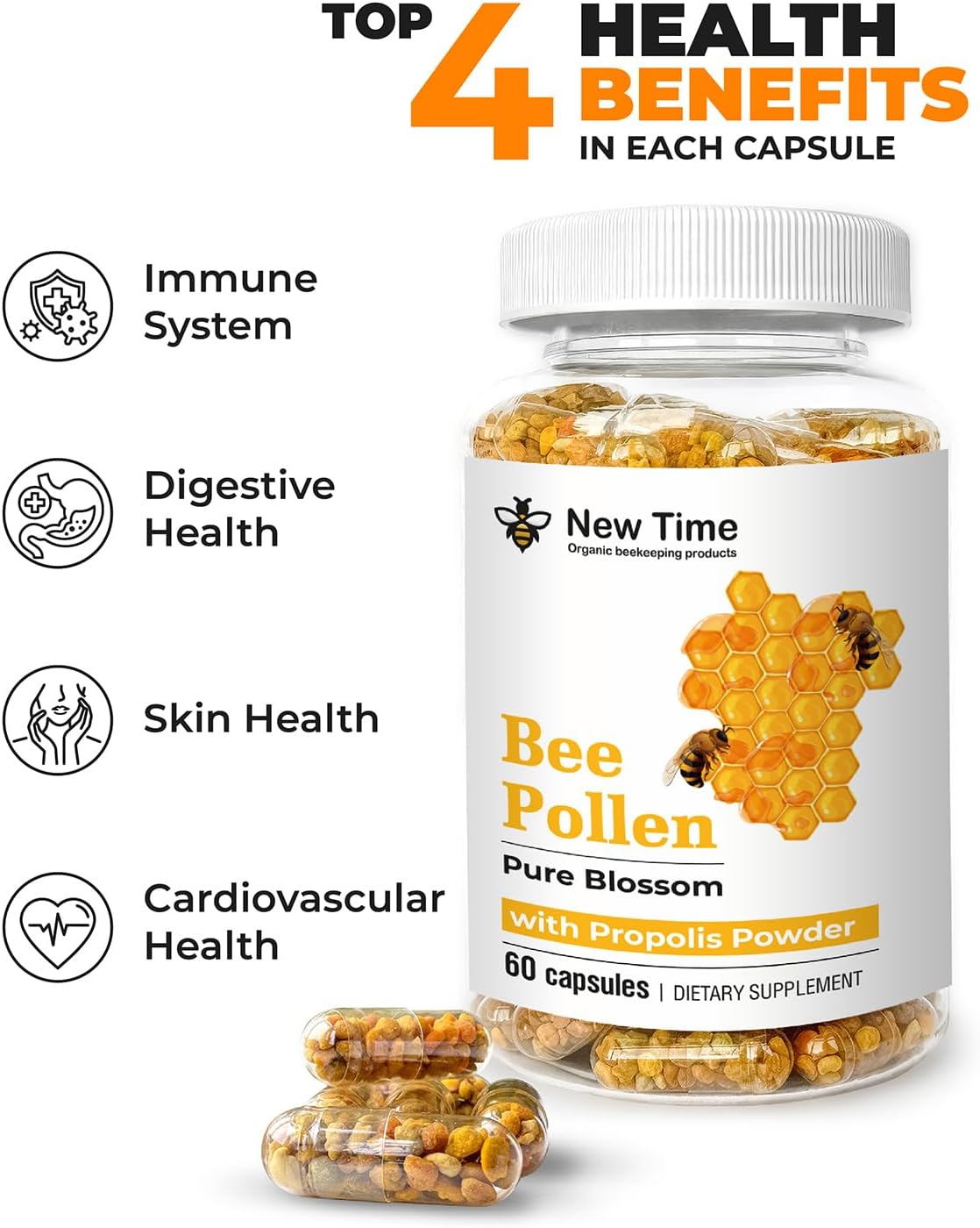 Bee Pollen Capsules with Propolis – Organic Supplement for Energy, Vitality & Immune Support - görsel 6