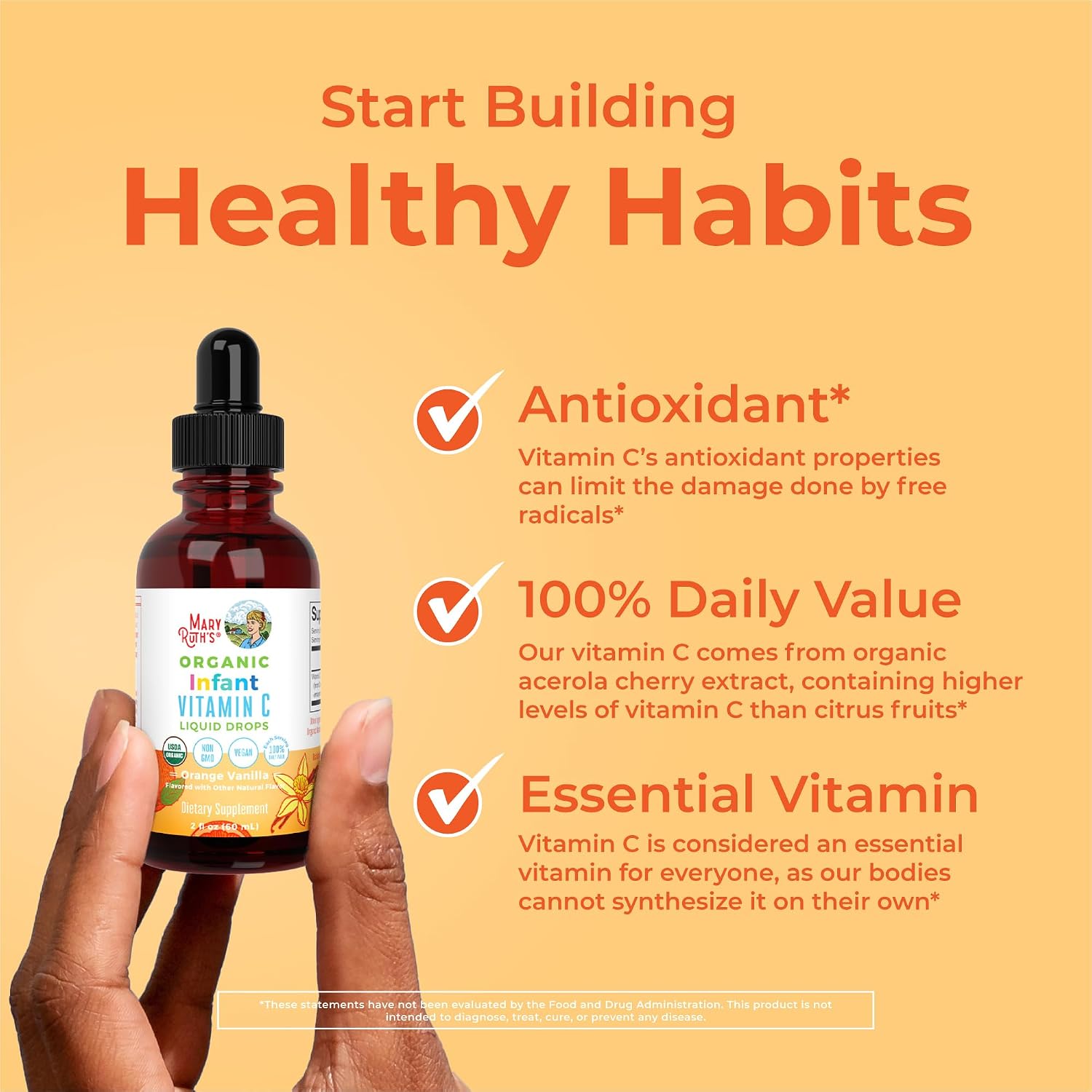 MaryRuth's Infant & Baby Vitamin C Supplement | USDA Organic Vitamin C Liquid Drops for Infants | Ages 6-12 Months | Immune Support | Overall Health | Vegan | Non-GMO | Gluten-free | 60 ml - görsel 5