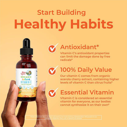 MaryRuth's Infant & Baby Vitamin C Supplement | USDA Organic Vitamin C Liquid Drops for Infants | Ages 6-12 Months | Immune Support | Overall Health | Vegan | Non-GMO | Gluten-free | 60 ml
