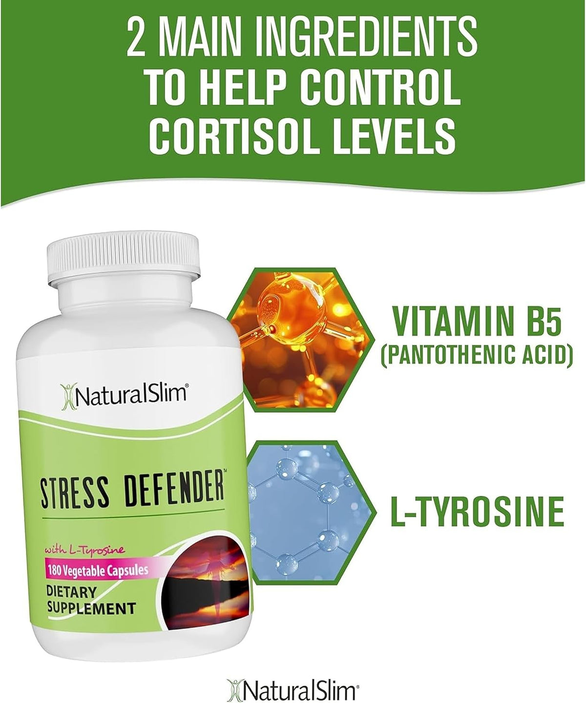 NaturalSlim Stress Defender Food Supplement – Cortisol Balance & Stress Support with Vitamin B5 & L-Tyrosine, 180 Capsules (3 Pack) - görsel 5