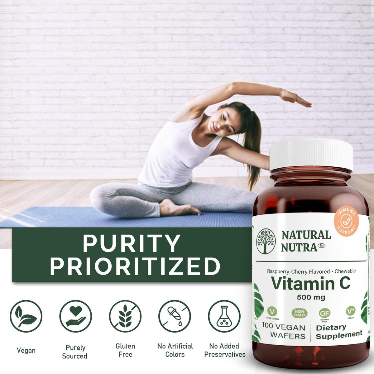 Natural Nutra Vitamin C Supplement for Kids and Adults, Immune Booster, Supports Bone Health, Protects Skin and Heart, Vegetable Source, 500 mg, 100 Vegan Wafers - görsel 4