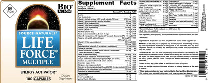 Source Naturals Life Force Multiple, Iron Free – Daily Multivitamin with 40+ Nutrients (180 Capsules)
