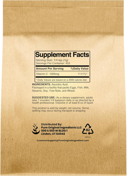 PURE ORIGINAL INGREDIENTS Vitamin C Powder (1 lb) Ascorbic Acid, Non GMO, Food Supplement