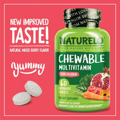 NATURELO Chewable Multivitamin for Children - 60 Tablets - Organic Fruit Blend