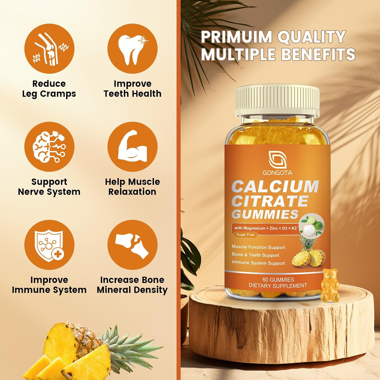 GONGOTA Calcium Citrate Gummies with Vitamin D3 - 120 Gummies - görsel 2