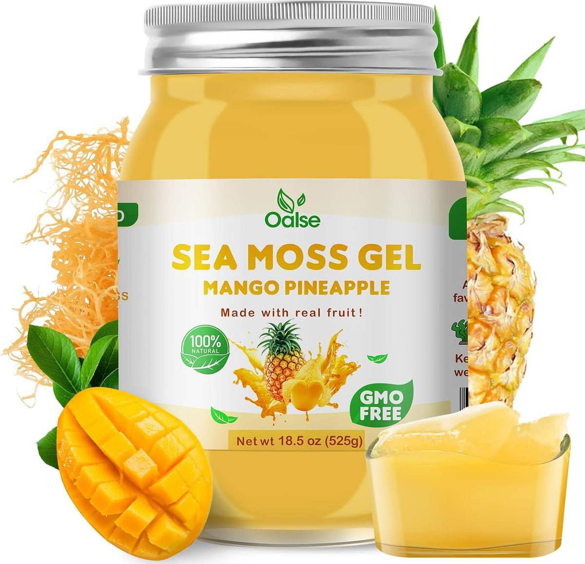 OALSE Sea Moss Gel - 524g Mango Pineapple Flavour Sea Moss Gel Raw Nutritious Rich in 102 Vitamins and Minerals, Proteins and Vitamins, Vegan-Friendly - görsel 1