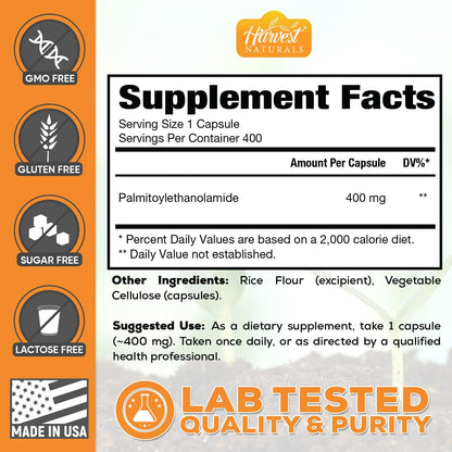 Harvest Naturals Palmitoylethanolamide (PEA) Capsules - 400mg, 400 Count