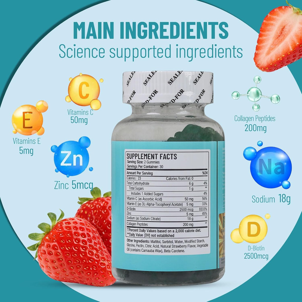 Hair Skin Nails Gummies – Strawberry, 60 Gummies - görsel 4