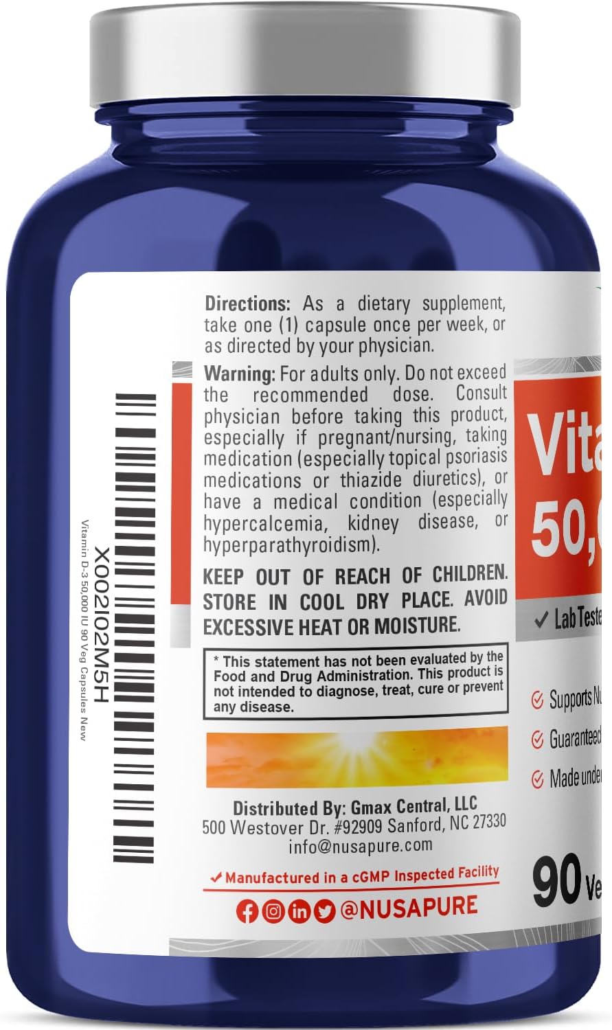 NusaPure Vitamin D3 50,000 IU, 90 Vegetarian – Calcium absorption: Supports the absorption and utilisation of – Image 3