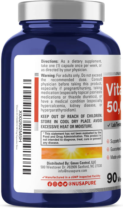 NusaPure Vitamin D3 50,000 IU, 90 Vegetarian – Calcium absorption: Supports the absorption and utilisation of – Image 3