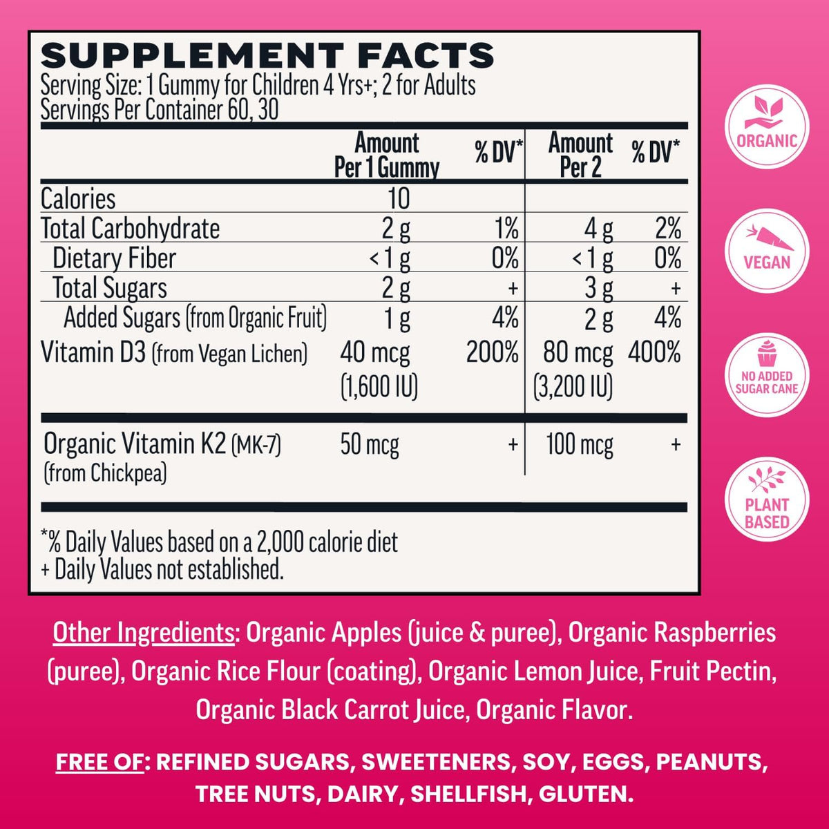 Llama Naturals Vitamin D3 Gummies – Vegan, Organic, Immune & Bone Health Support, Real Fruit, No Added Sugar, Raspberry, 60 Gummies - görsel 3