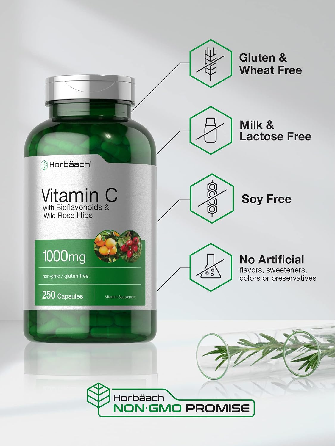 Horbäach Vitamin C 1000mg with Bioflavonoids and Rose Hips, 250 Capsules - görsel 4