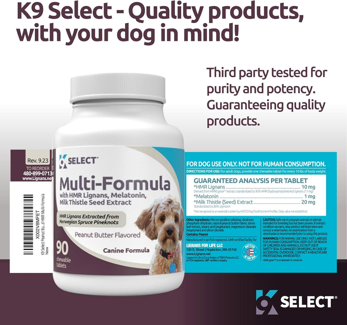 K9 Select Multi-Formula Dog Vitamins for Smaller Dogs - 10mg HMR Lignans, 1mg Melatonin, 20mg Milk Thistle - 90 Chewable Tablets, Peanut Butter Flavour - görsel 7