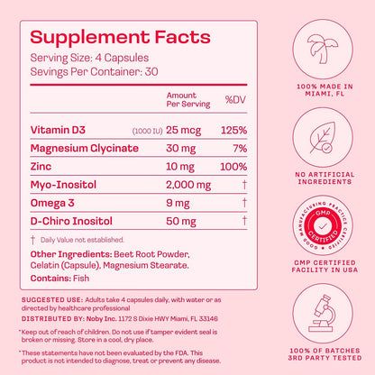 Peach Perfect Inositol Multivitamin – Myo-Inositol & D-Chiro 40:1 Blend with Omega-3, Vitamin D3, Magnesium, Zinc